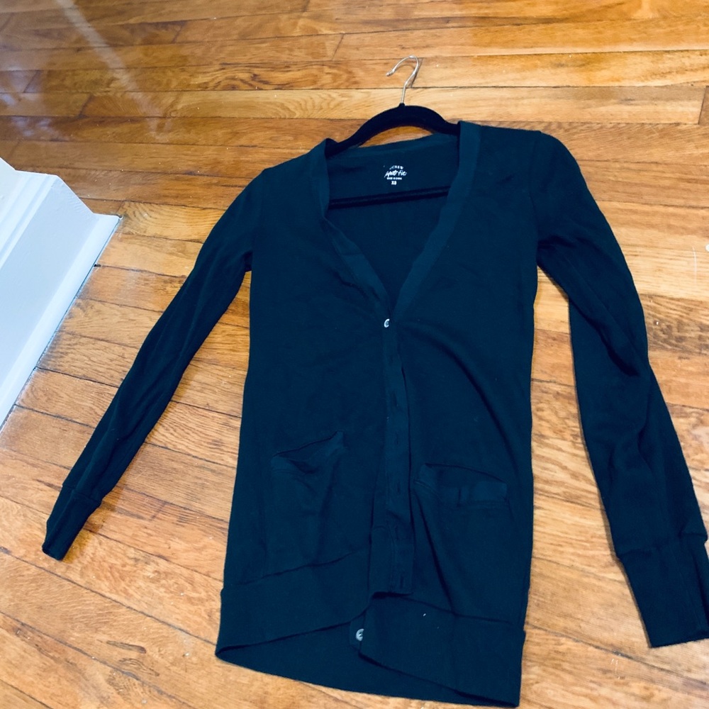 J Crew black button-up. cardigan.